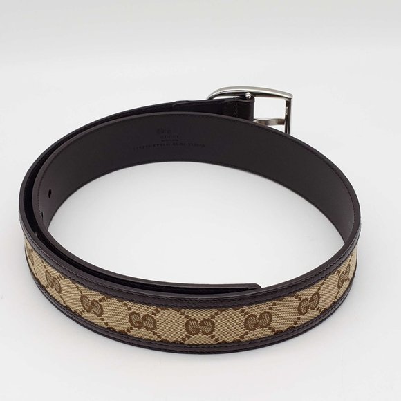 100% Authentic Gucci GG Leather Canvas Brown Belt - Picture 3 of 9
